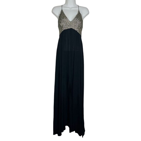 Cleobella Shalmar Maxi Dress Sequin Top Black Silver Open Back Small - Picture 1 of 14
